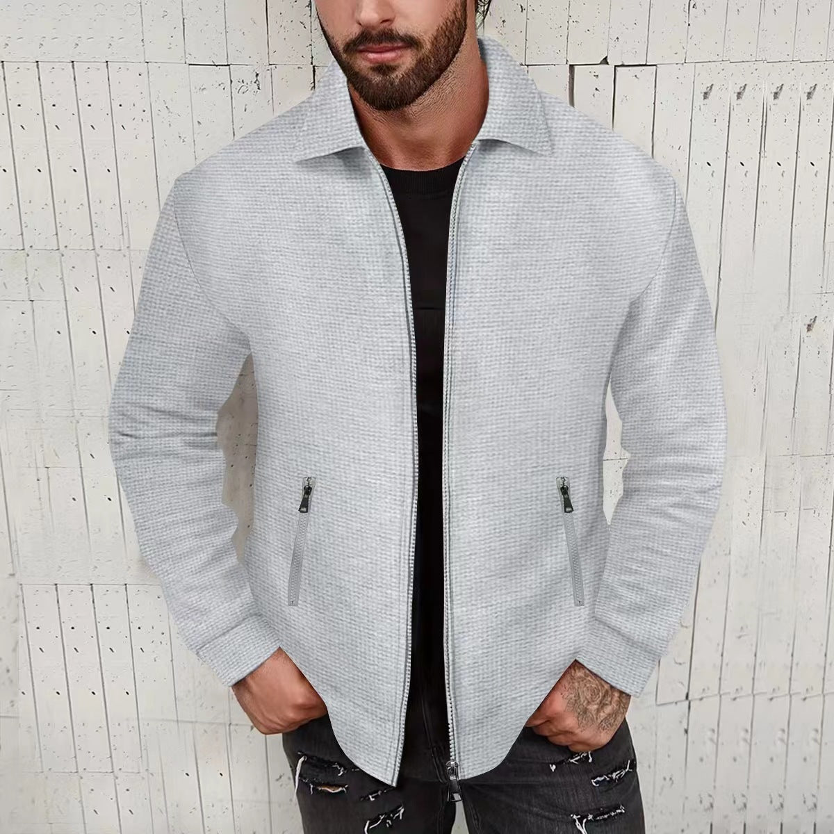 Men's Fashion Cardigan with Textured Design and Side Pockets Ivyshape