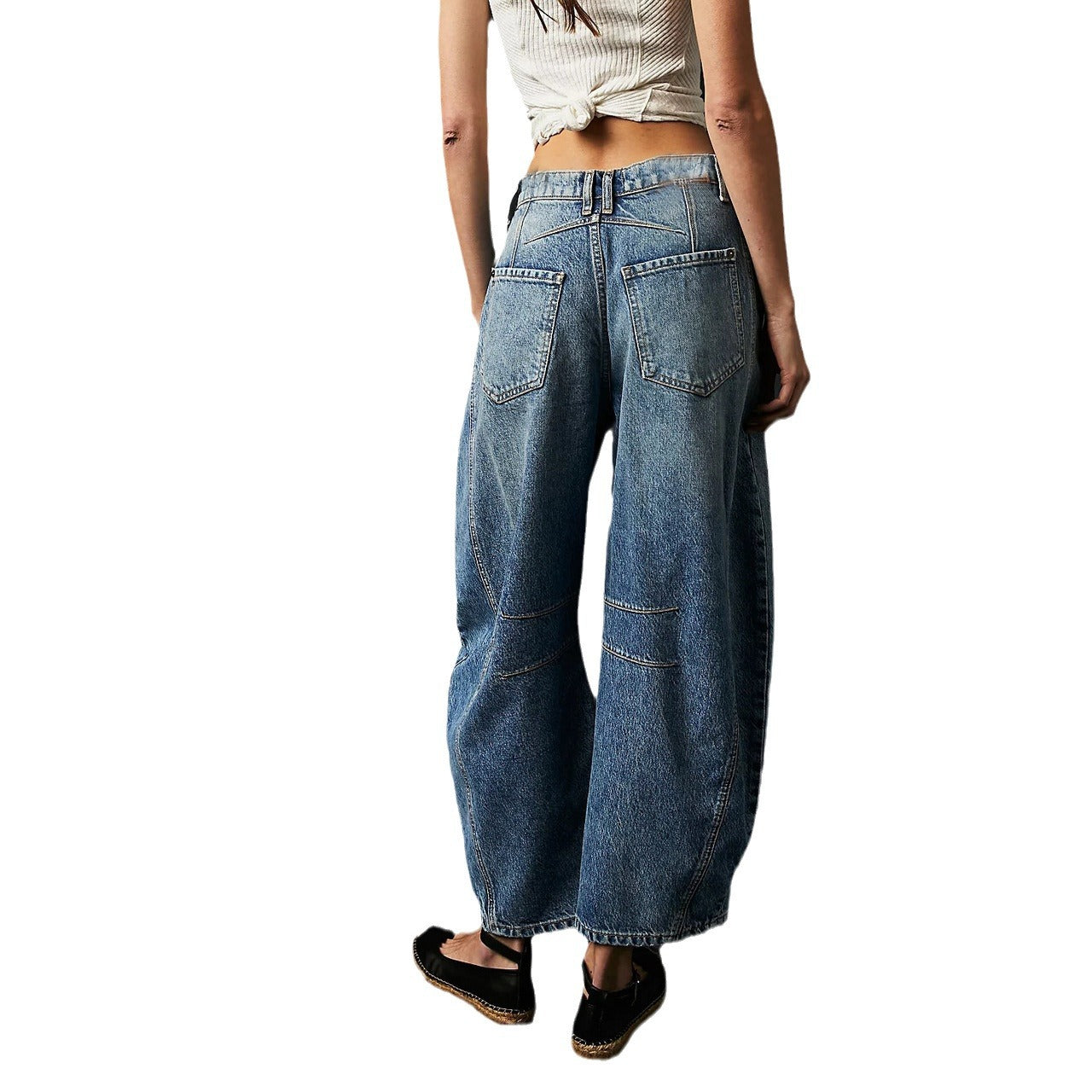 Women Wide Cut Jeans with Fashionable Used Look and Special Details Ivyshape