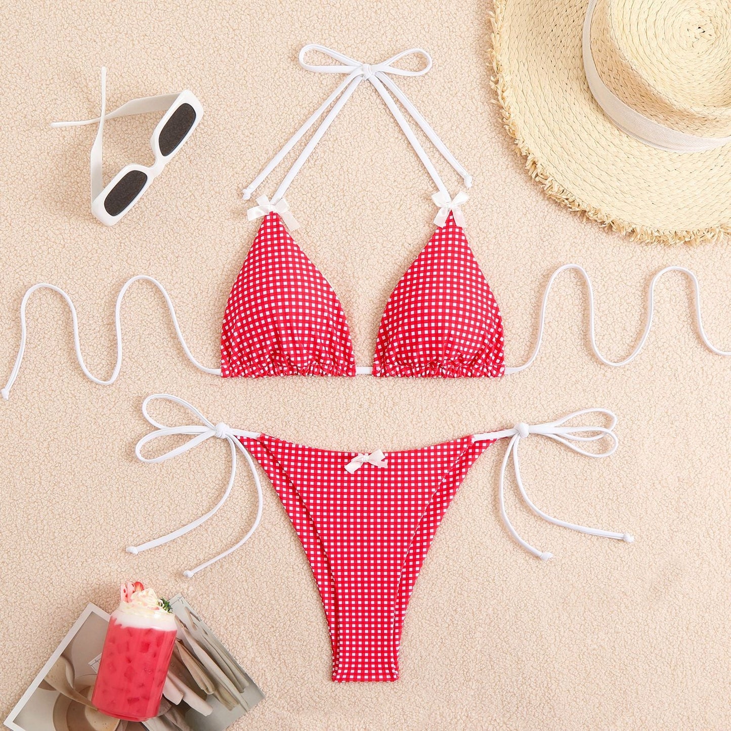 Women's bikini set with checkered pattern and adjustable straps Ivyshape