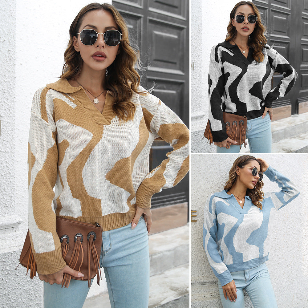 Women's casual knitted sweater with modern pattern Ivyshape