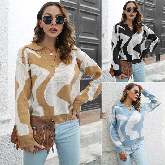 Women's casual knitted sweater with modern pattern Ivyshape