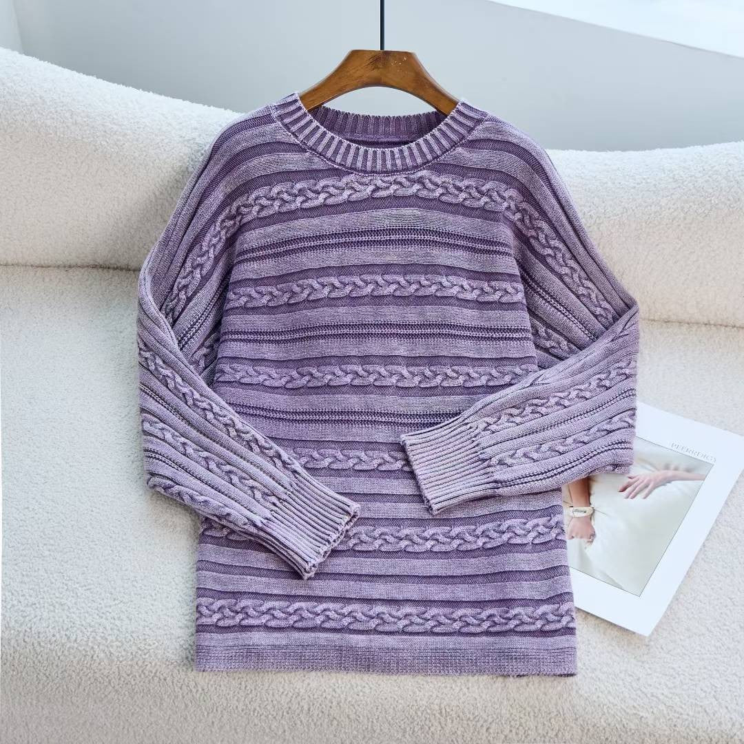 Women Fashionable Knit Sweater with Textured Pattern and Loose Fit Ivyshape