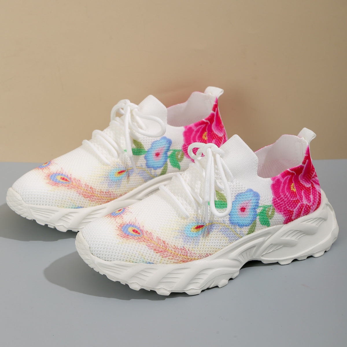 Women's Breathable Sports Shoes with Floral Upper Material and Non-Slip Sole Ivyshape