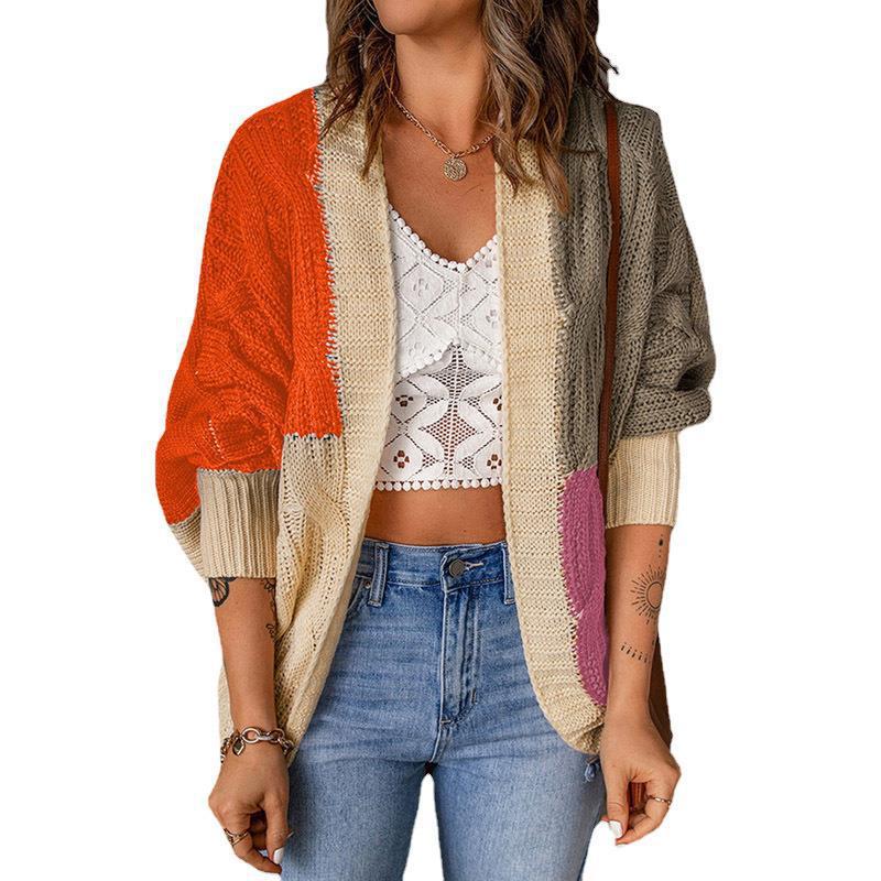 Women's casual cardigan with colorful patchwork design and loose fit Ivyshape