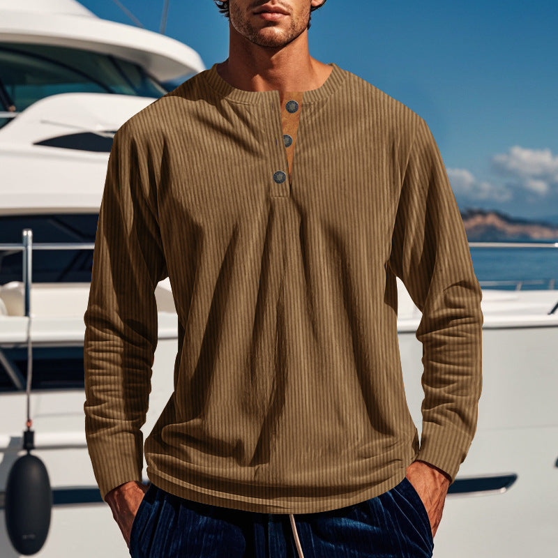 Men's Long Sleeve Henley Shirt with Textured Design and Button Details Ivyshape