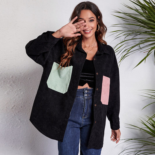Women's Oversized Cord Jacket with Colorful Pockets Ivyshape