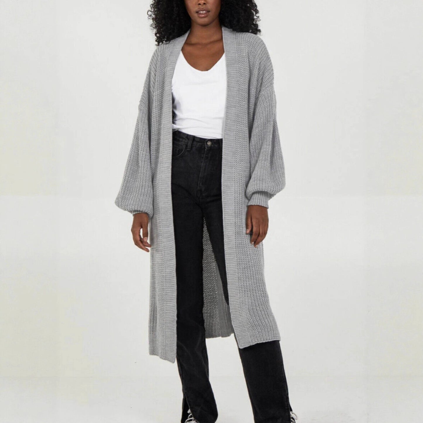 Ladies long cardigan with a casual oversized fit and voluminous sleeves Ivyshape