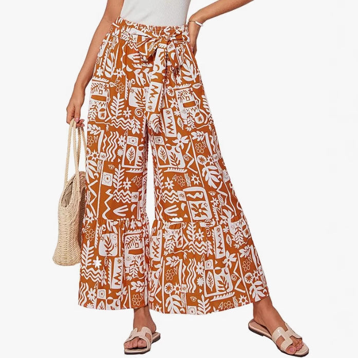 Women's wide and elegant palazzo pants with floral pattern Ivyshape