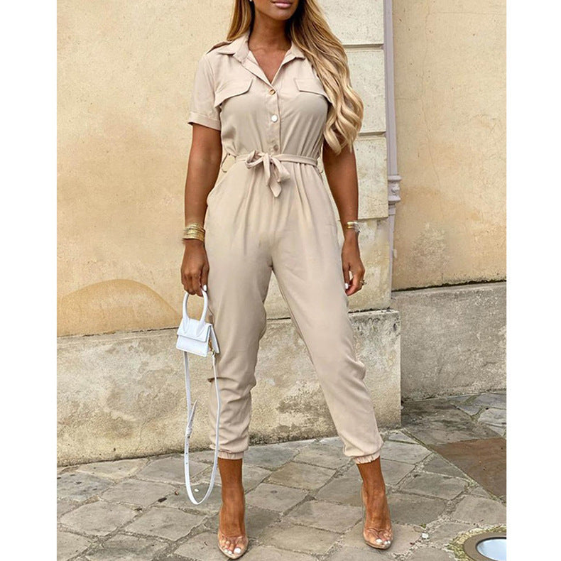 Women's casual jumpsuit with tailored cut and continuous button placket Ivyshape