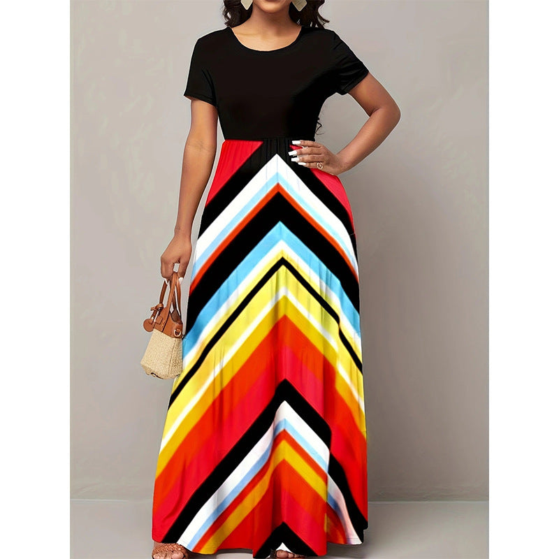 Women's Stripe Chevron Maxi Dress Ivyshape