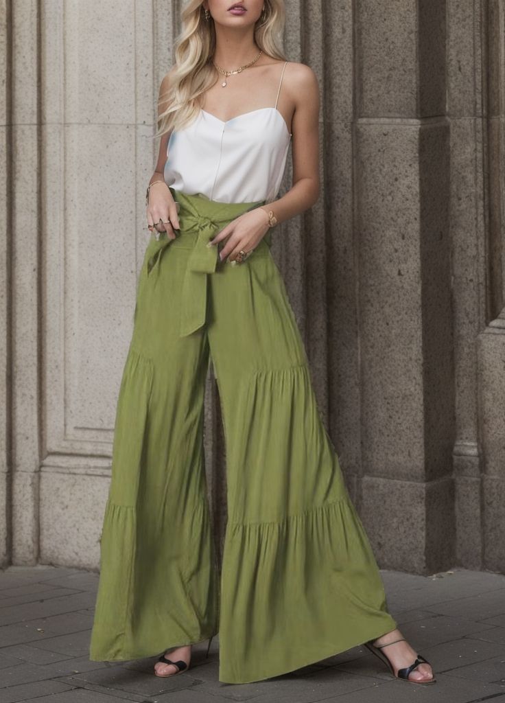 Women's Bohemian wide-leg culottes with tie belt Ivyshape