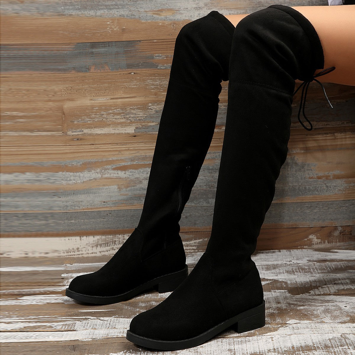 Women Overknee Boots with stylish lacing design and high-quality suede Ivyshape