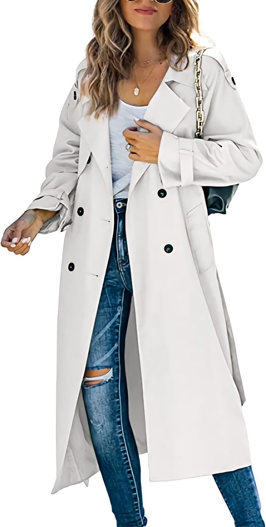 Women Elegant Oversized Style Trench Coat with Waist Belt Ivyshape