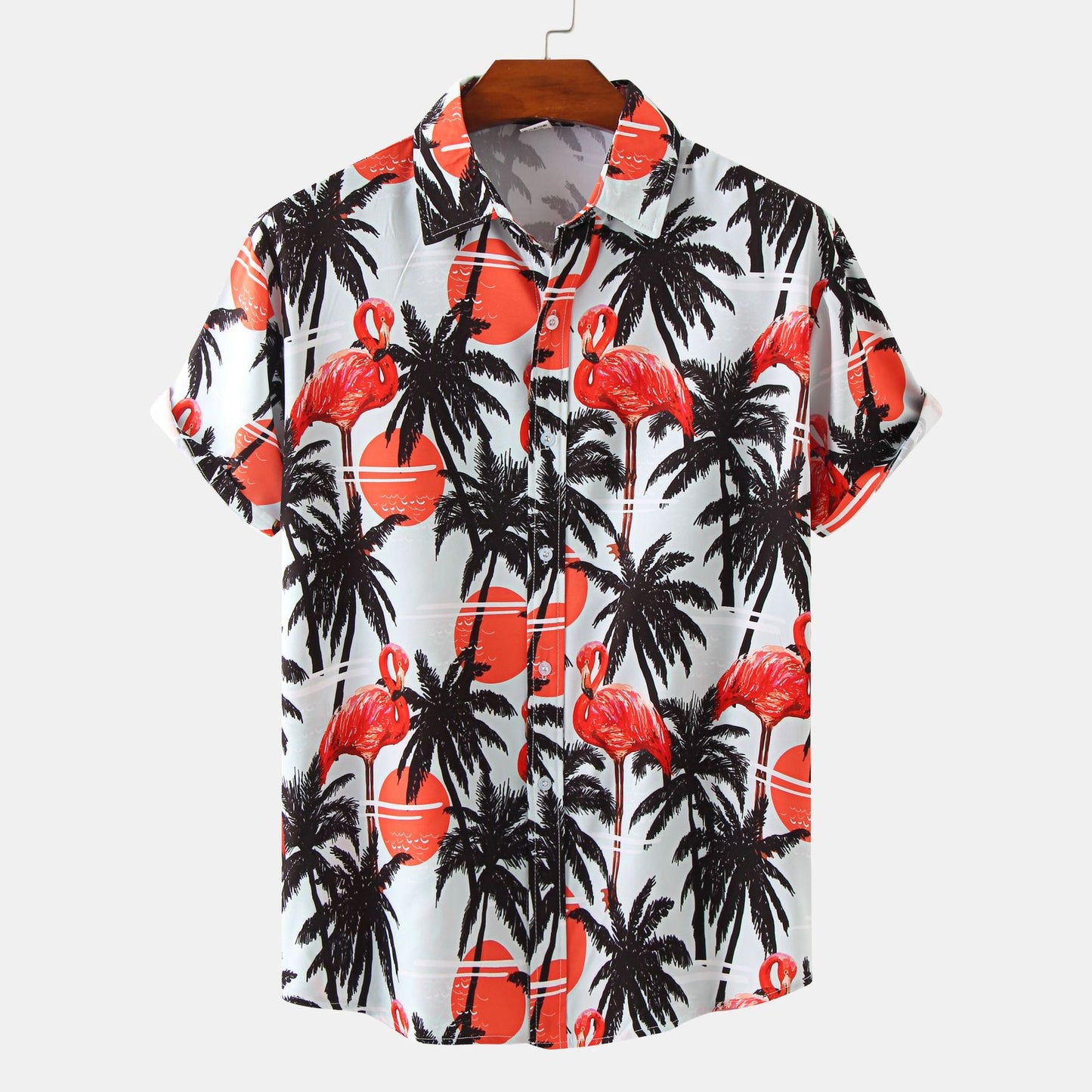 Men's short-sleeve shirt with tropical flamingo print and lightweight fabric Ivyshape