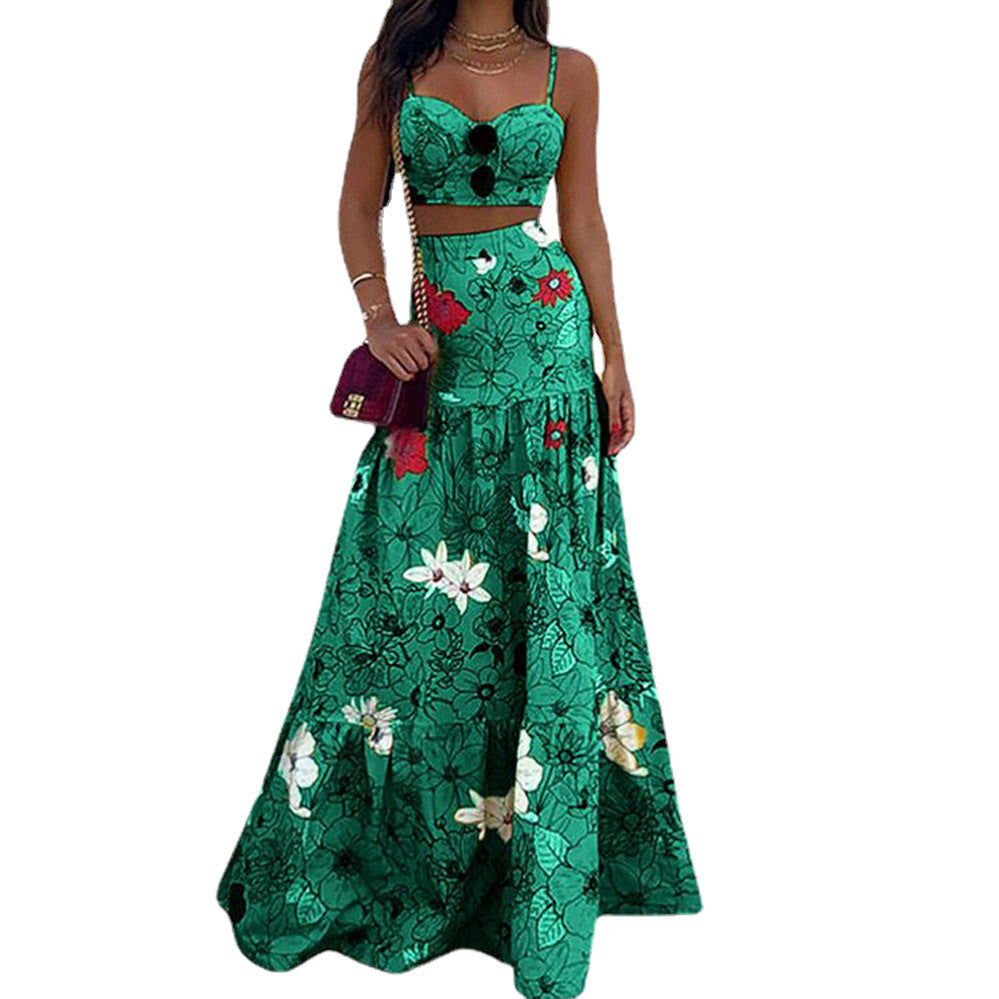 Ladies maxi dress with floral two-piece and tailored silhouette Ivyshape