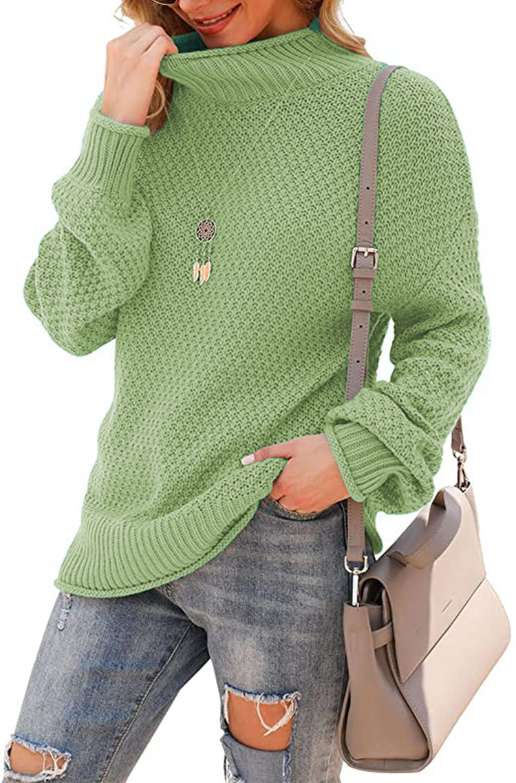 Women's chunky knit sweater with a high collar and casual silhouette Ivyshape