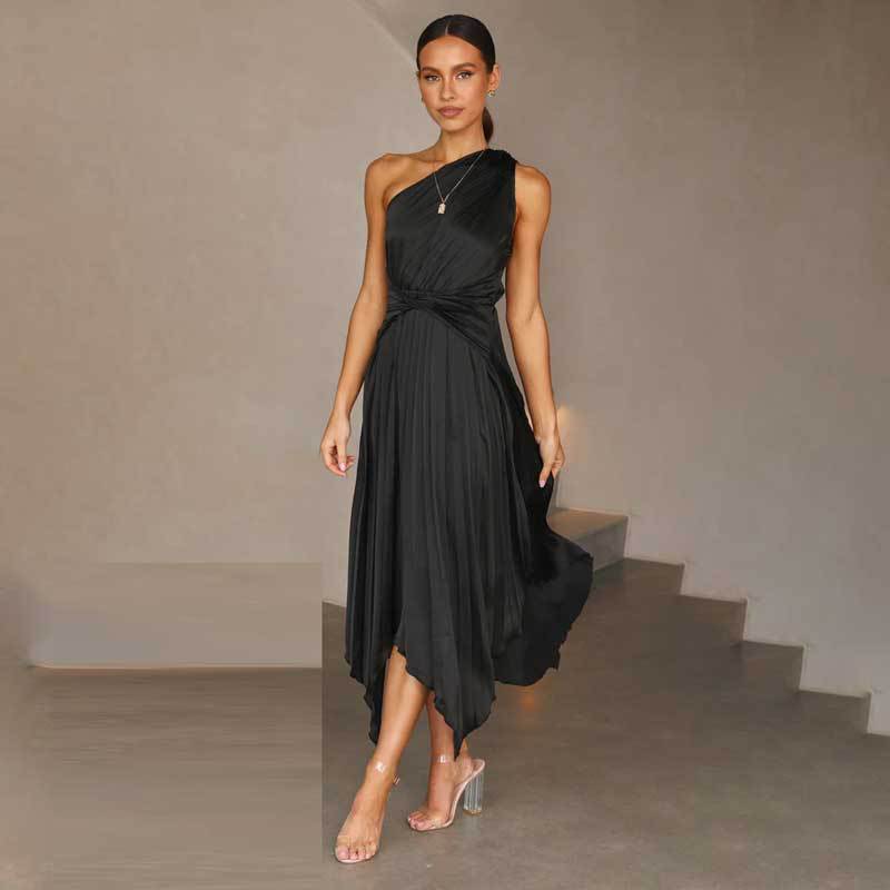 IvyShape | Solid Pleated High-Waisted Maxi Evening Dress