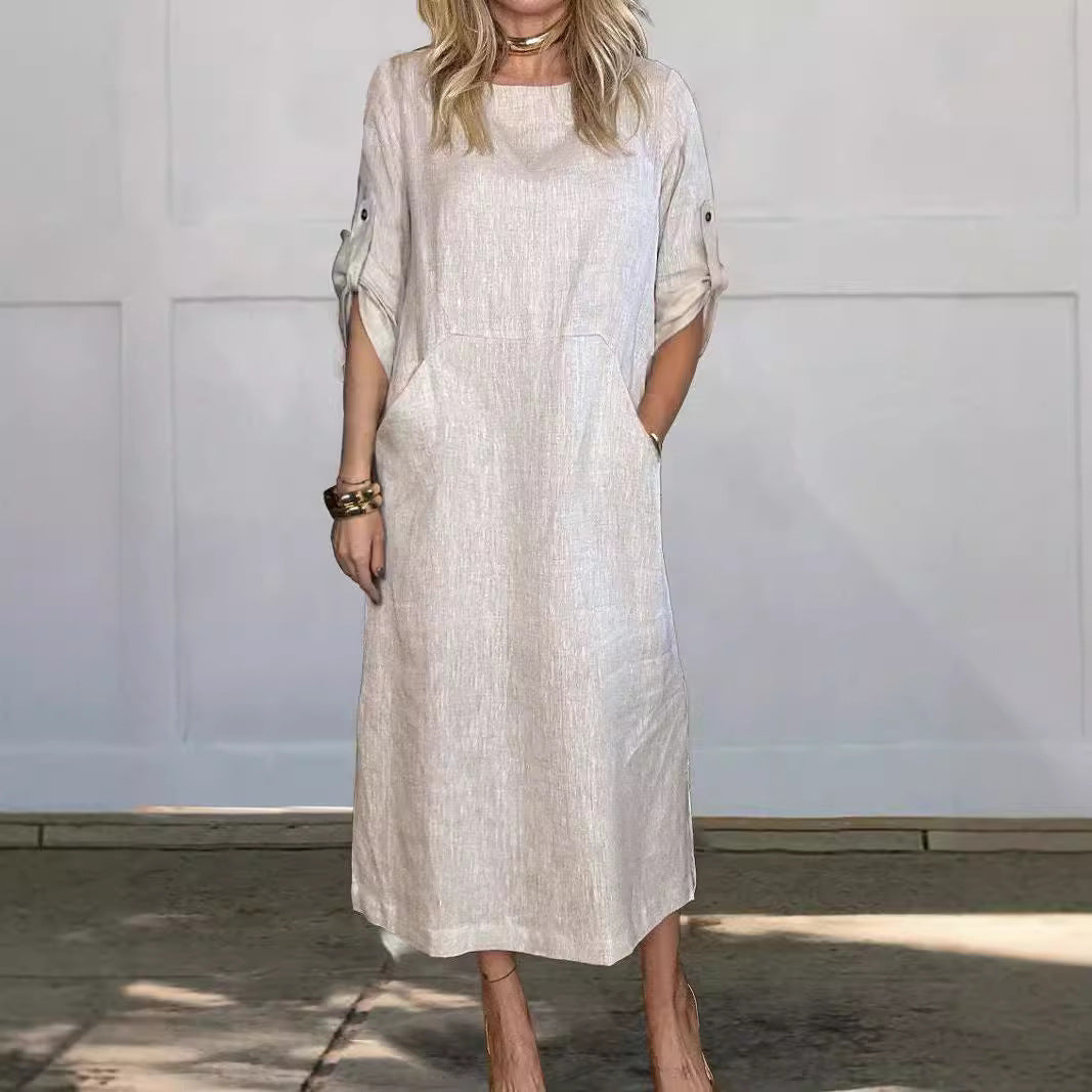 Women casual long sleeve dress with practical pockets and trendy cut Ivyshape