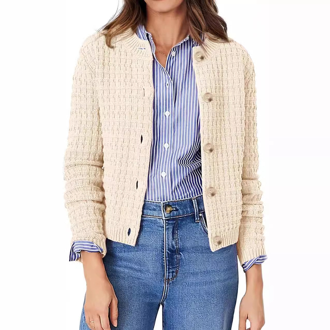 Women's Structured Cardigan with Button Closure and Fine Texture Ivyshape