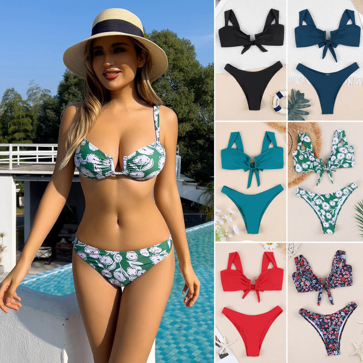 Women's bikini set with playful tie top and high cut leg Ivyshape
