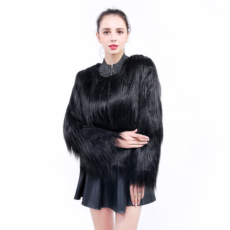 Women's Cuddly Soft Faux Fur Coat with Open Cut and Long Sleeves Ivyshape