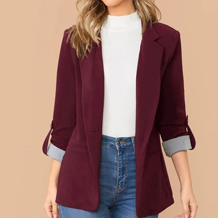Women Elegant Casual Blazer with Roll-Up Sleeves and Classic Cut Ivyshape
