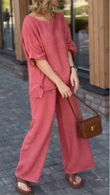 IvyShape | Solid Color Loose Casual Two-Piece Pants Set