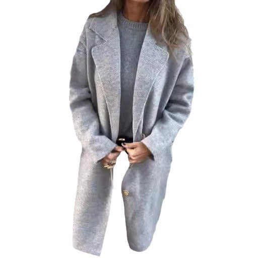 Women Comfortable and Elegant Oversized Wool Coat with Buttons Ivyshape