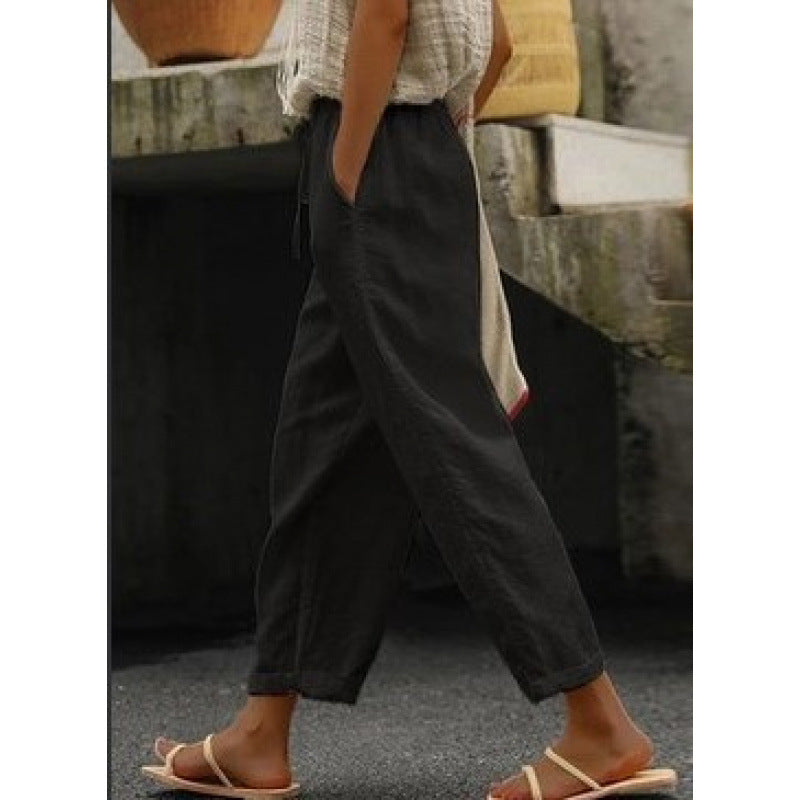 Women's casual linen pants with elastic waistband and side pockets Ivyshape