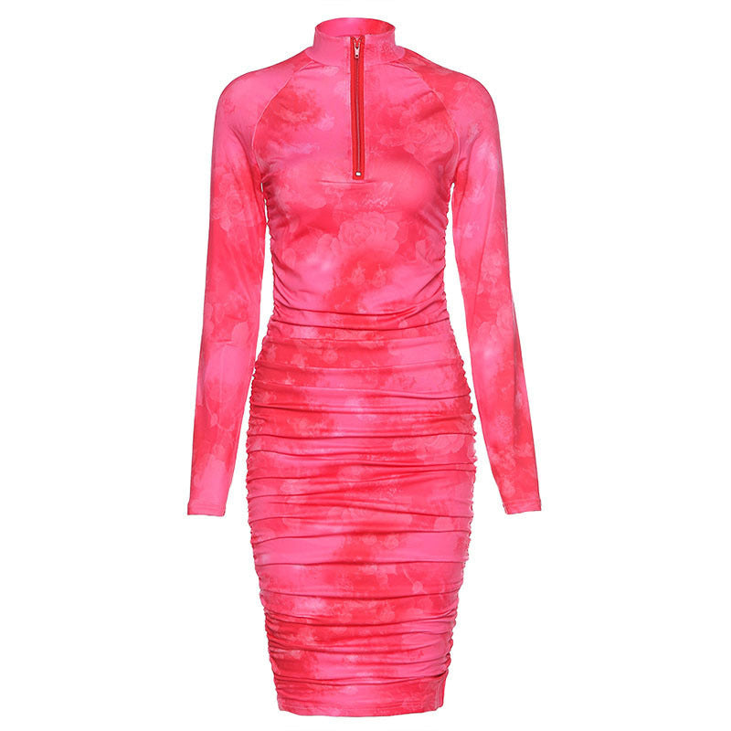 Women Figure-hugging Longsleeve Dress with Zipper Ivyshape