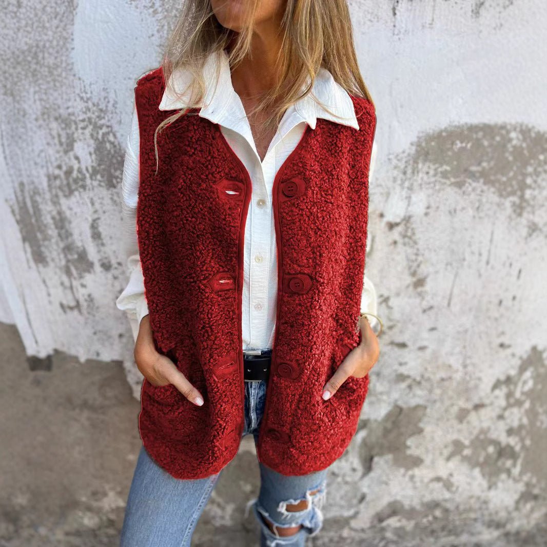 Ivyshape | Cozy Lamb Velvet Button Vest Jacket