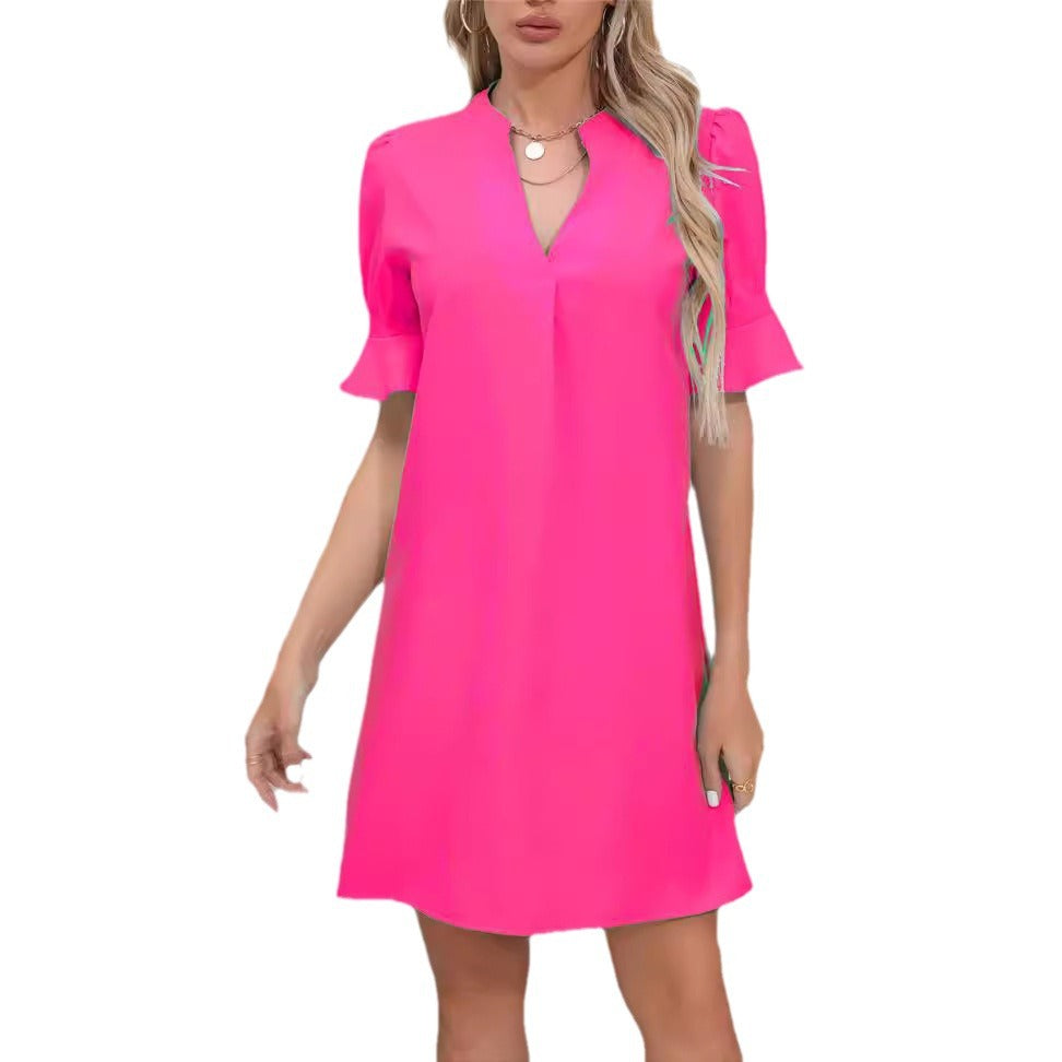 Women Elegant Short Sleeve Dress with V-Neck and Peplum Ivyshape