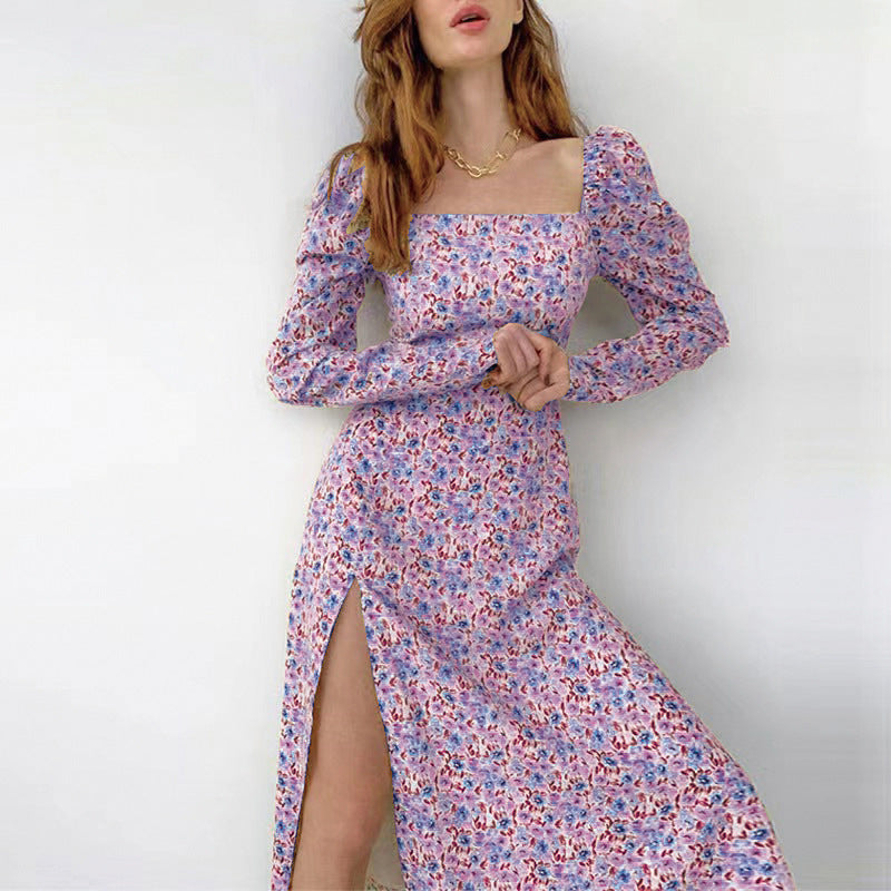 Women's Floral Maxi Dress with Puff Sleeves Ivyshape