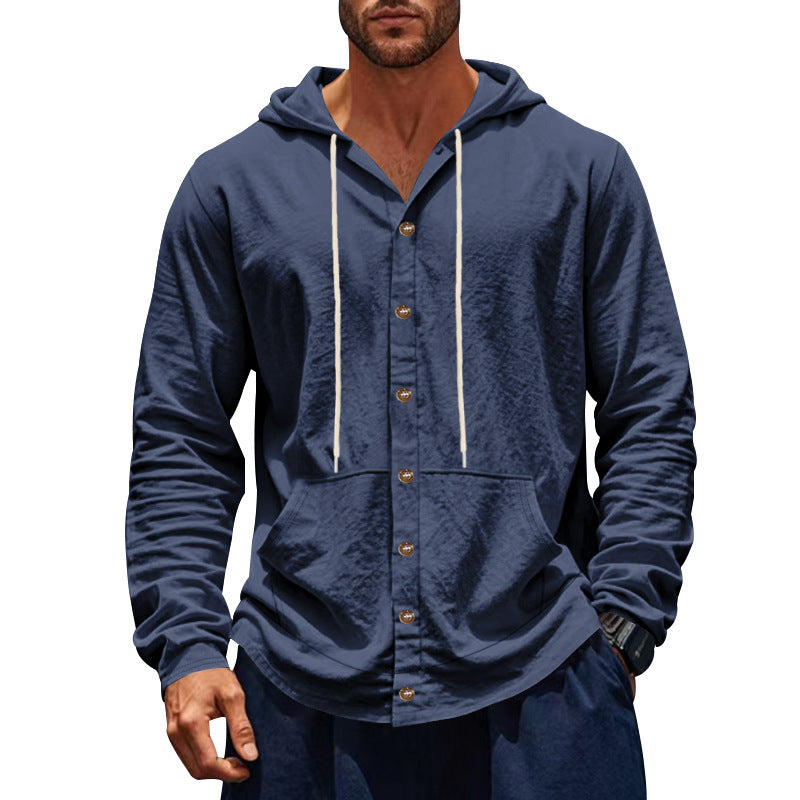 Men's casual hoodie with button placket and practical side pockets Ivyshape