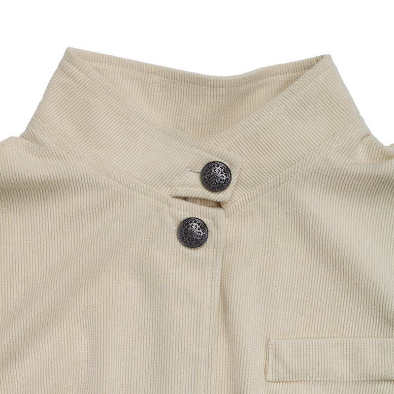 Ladies fashionable blazer jacket with stand-up collar and snap button closure Ivyshape