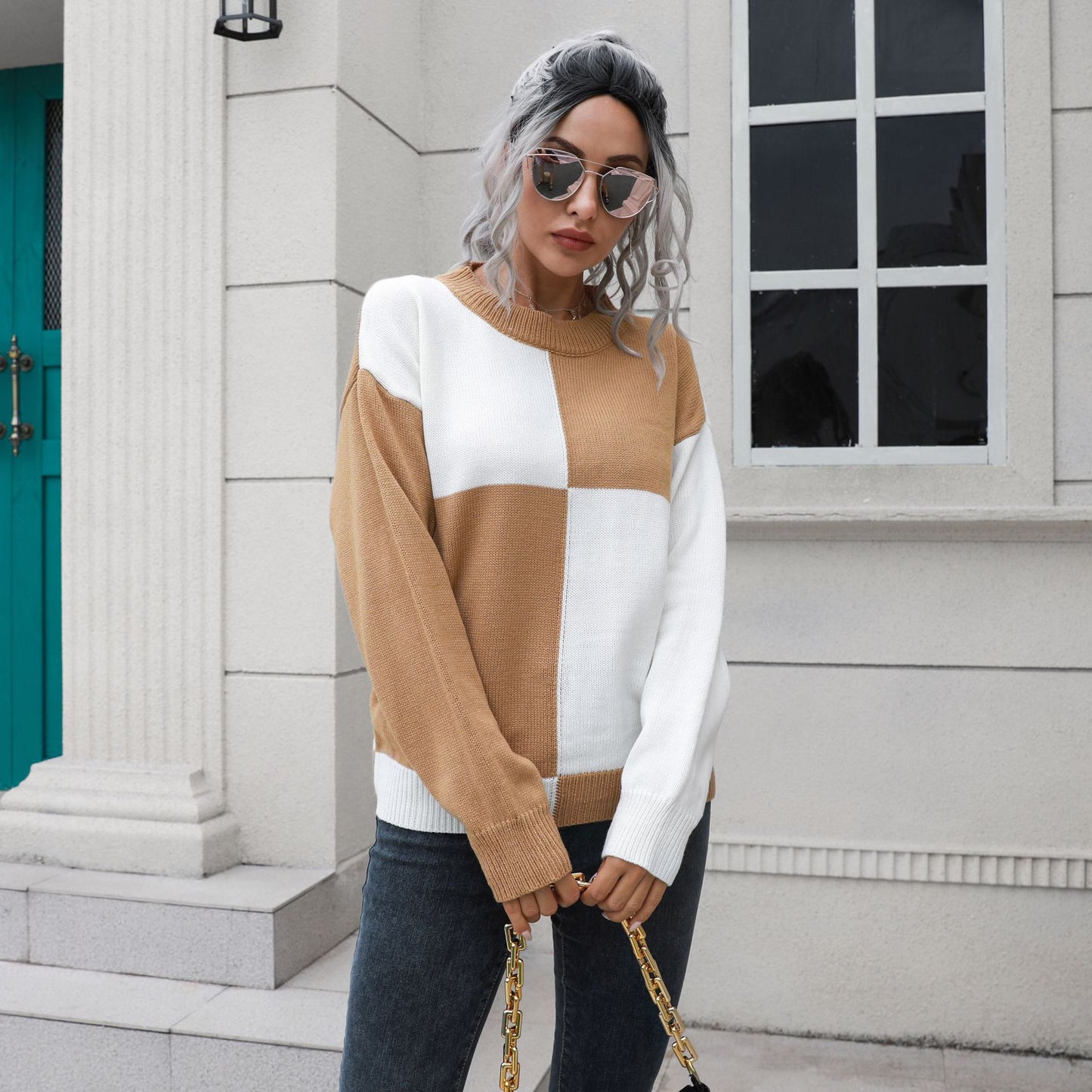 Women's Casual Sweater with Block Stripe Design and Comfortable Fit Ivyshape