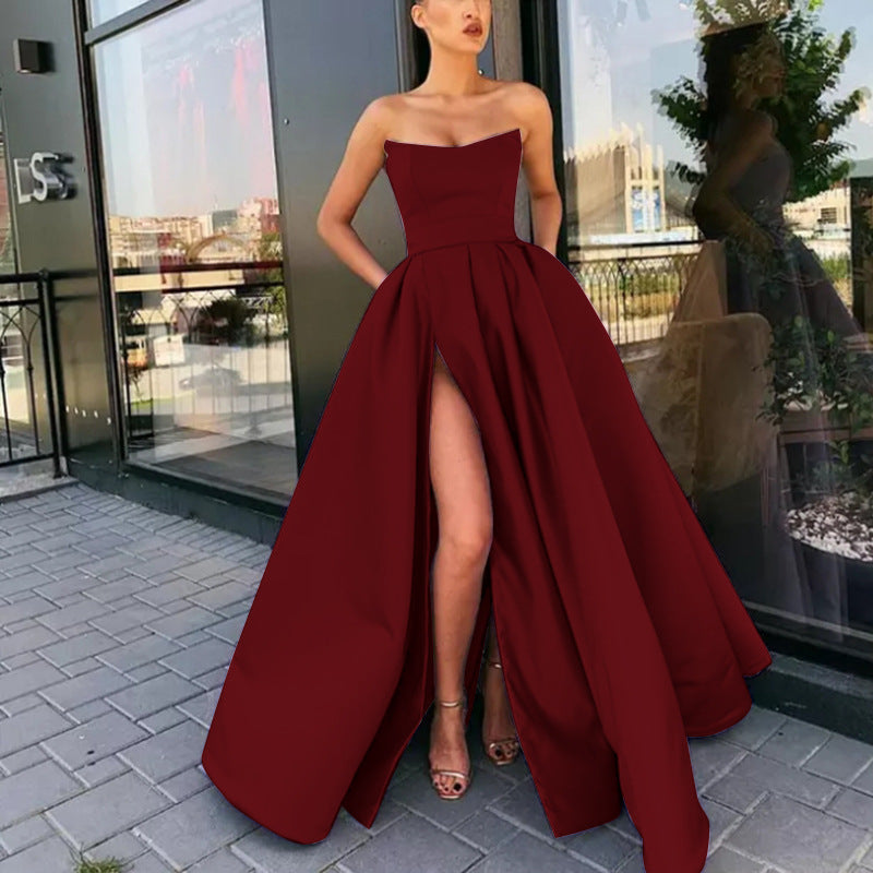 Women evening dress with off-shoulder design and high slit Ivyshape