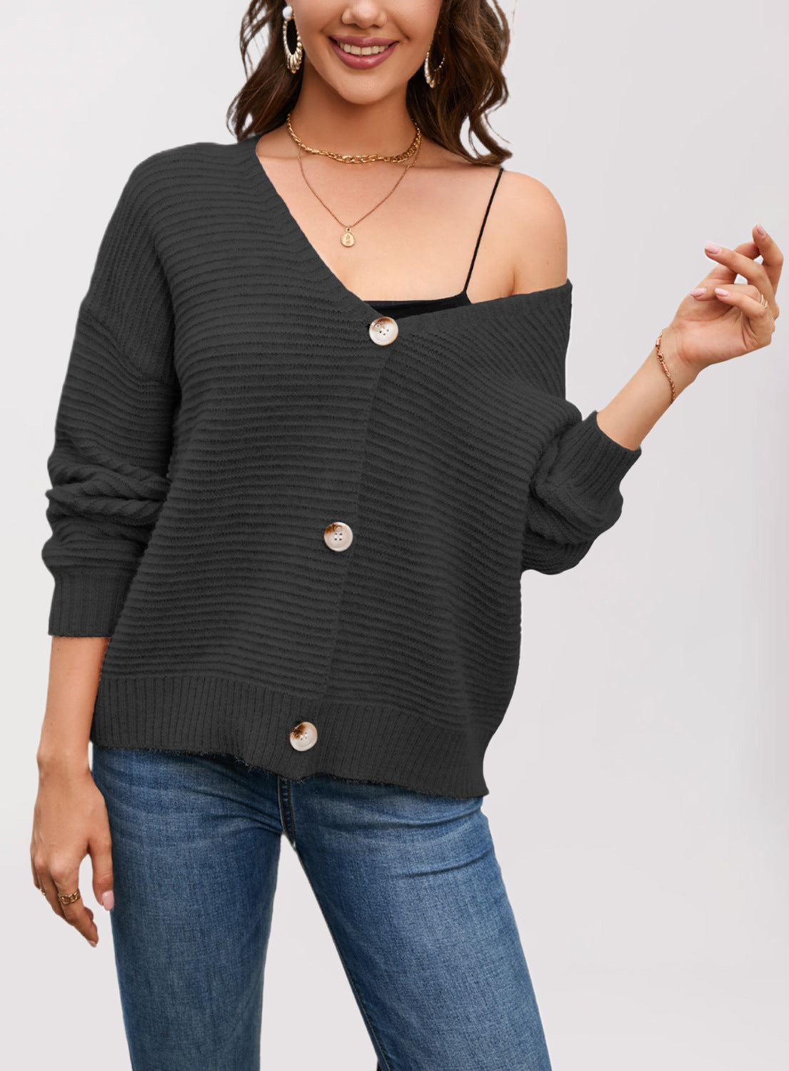 IvyShape | V-Neck Casual Cardigan