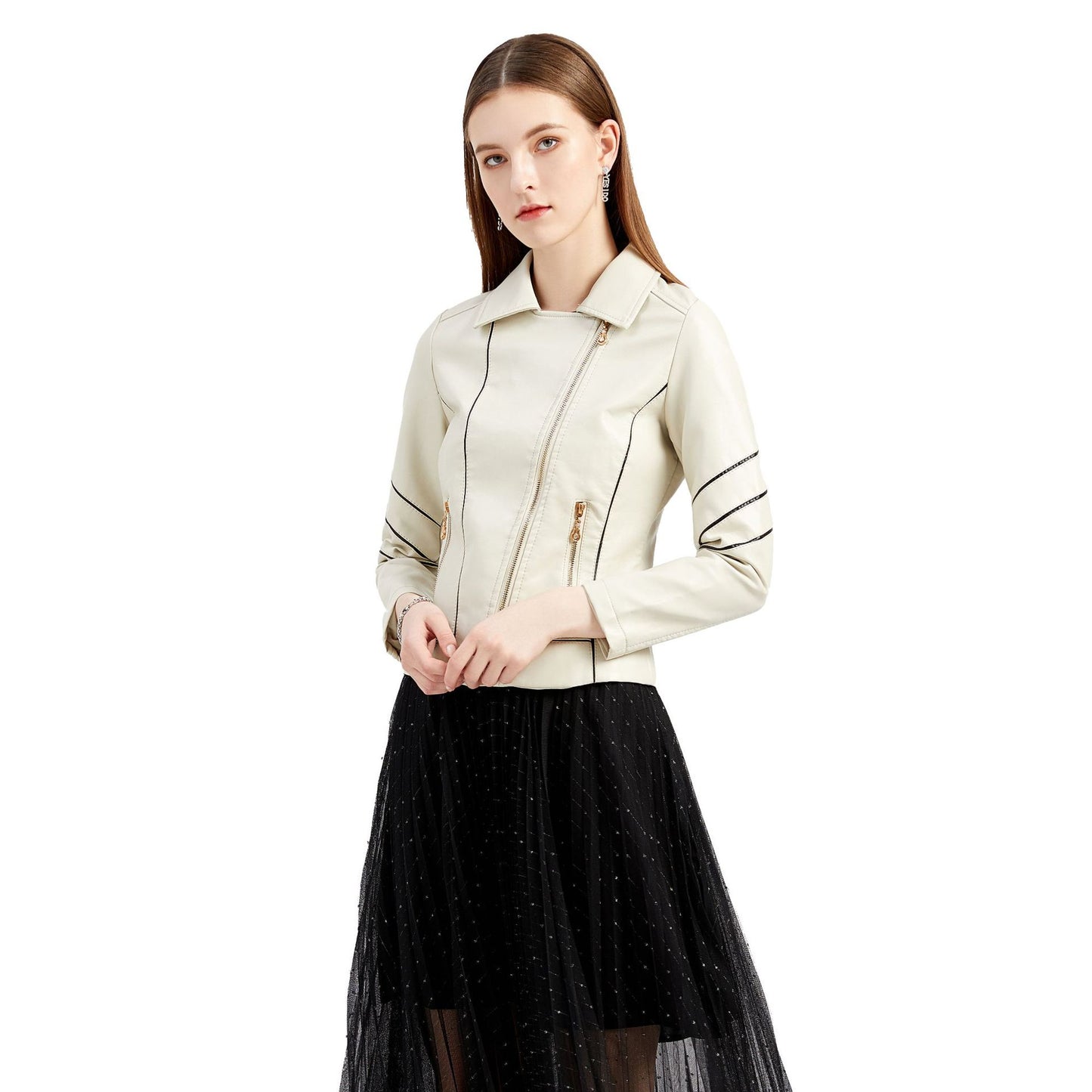 Women's fashionable faux leather jacket with textured design Ivyshape