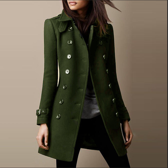 Women elegant transitional coat with double button placket and modern cut Ivyshape