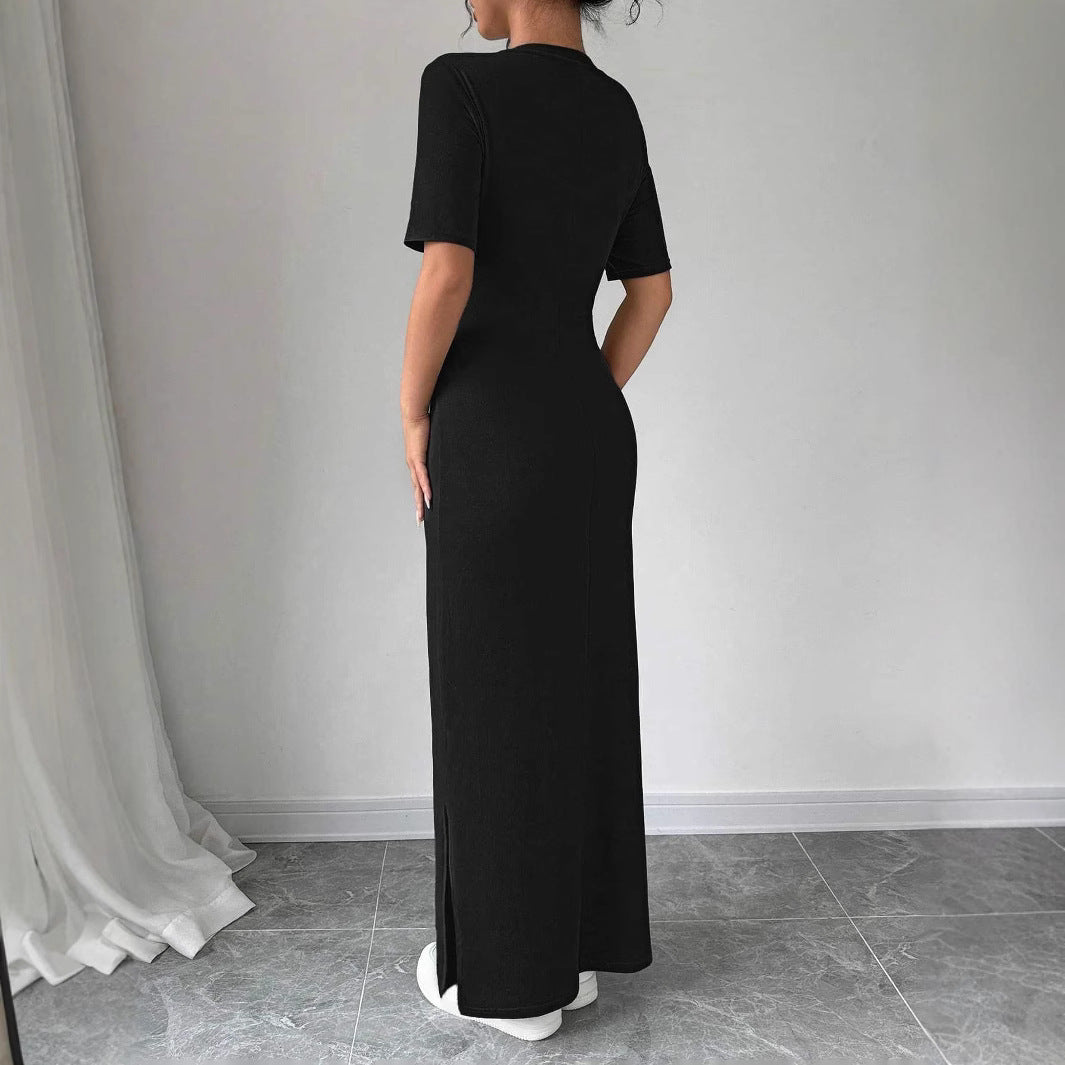 Women's maxi dress made of soft cotton blend with side slit Ivyshape