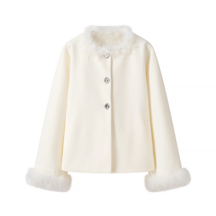 IvyShape | Cape with fur collar wool fabric