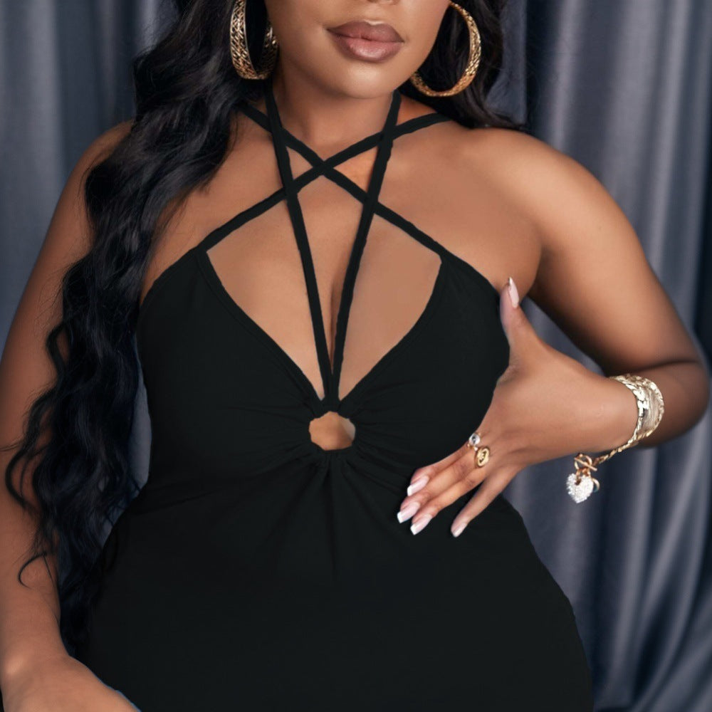 Women elegant wrap dress with deep V-neckline and sophisticated strap details Ivyshape