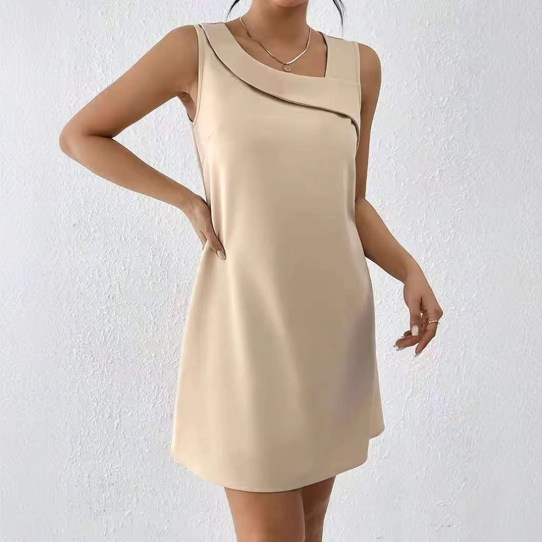 Women Elegant Sheath Dress with Asymmetrical Cut Ivyshape