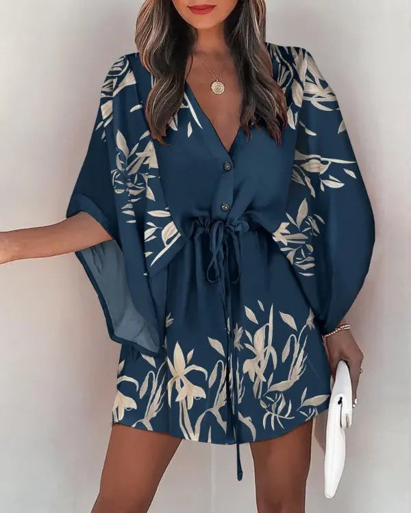 IvyShape | Trendy V-Neck Tie Casual Vacation Short Dress