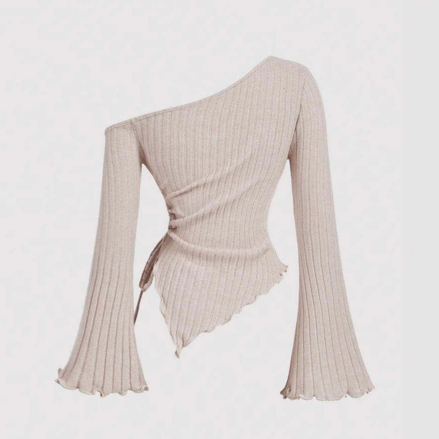 IvyShape | Knitted Irregular Lace-Up Ribbed Knit Top