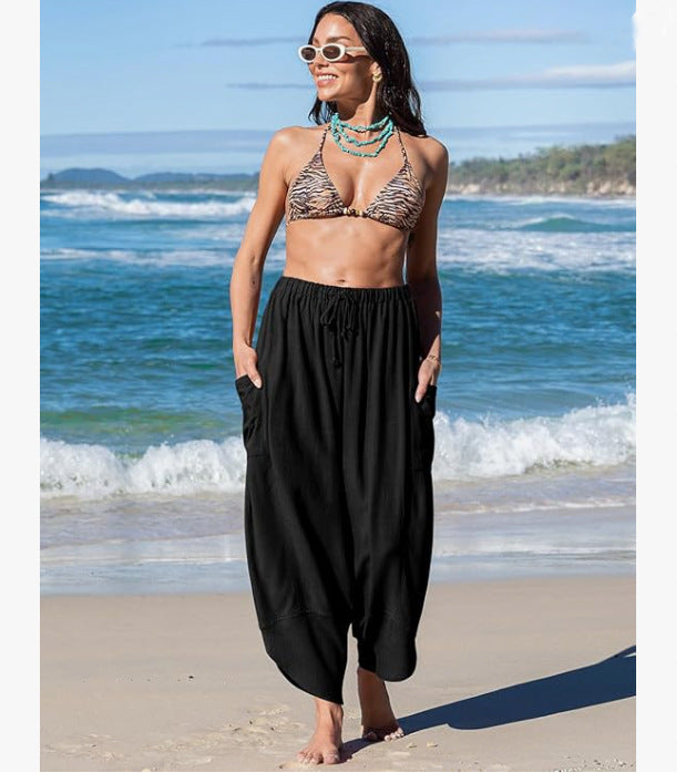 Women's airy beach trousers with elastic waistband and pockets Ivyshape