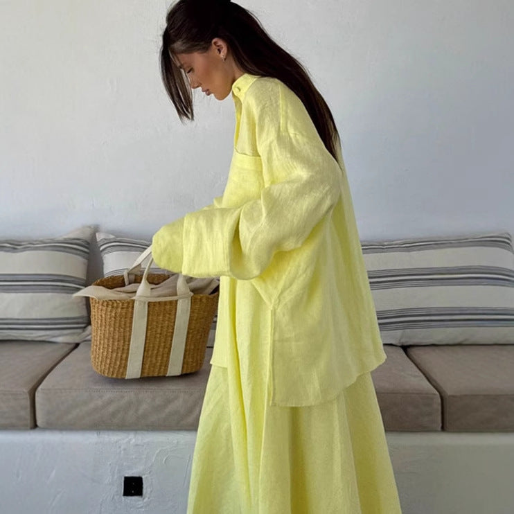 Women’s maxi dress with loose fit and casual shirt collar Ivyshape