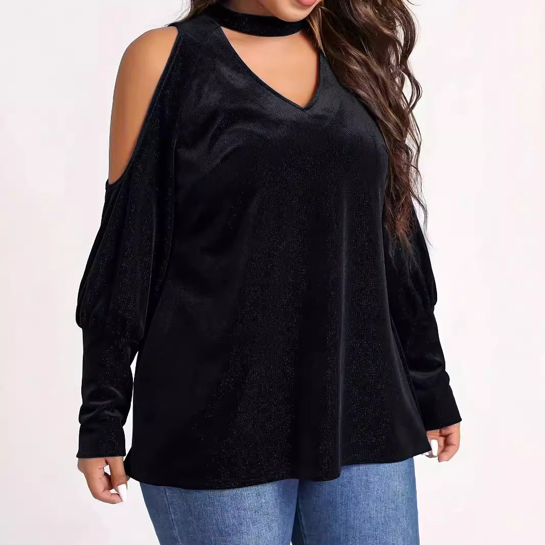Women's stylish top with shoulder-free details and V-neck Ivyshape