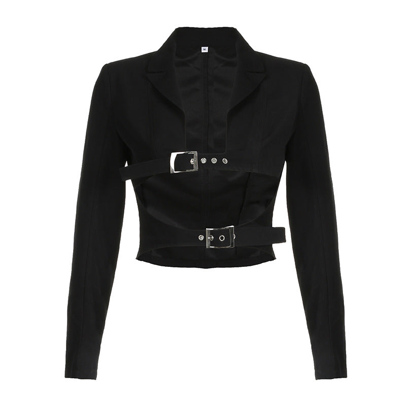 Ivyshape | Slim Fit Midriff-Baring Suit Jacket for Women